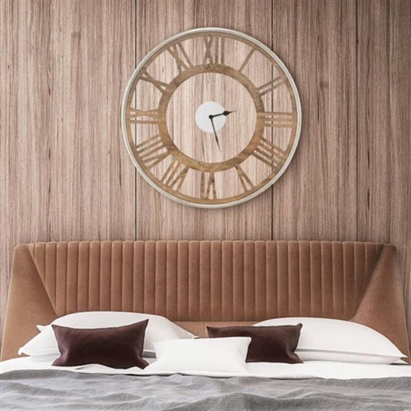 Hivvago 20 inch Classic Farmhouse Natural Wood Roman Numerals Wall Clock