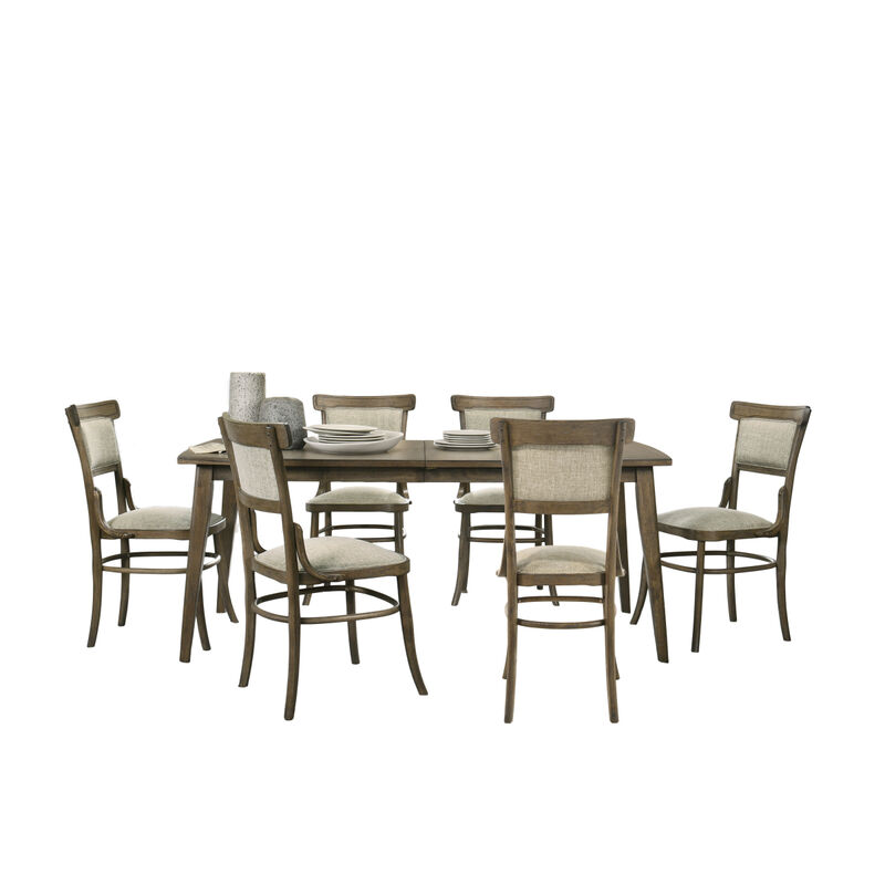 Bistro Vintage Walnut 7 Piece 72" Dining Table Set With Off White Fabric Dining Chairs
