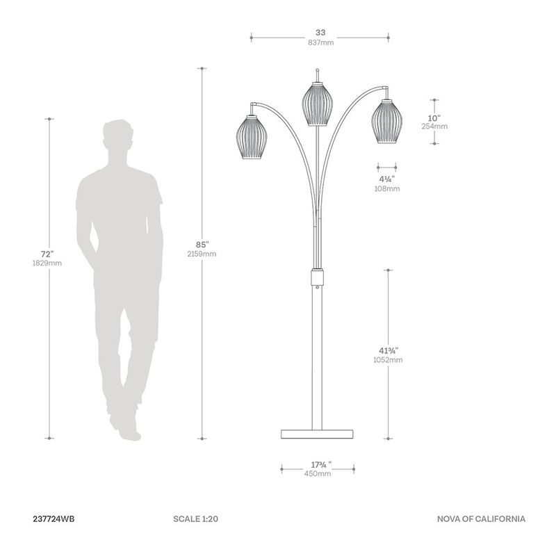 NOVA OF CALIFORNIA Santa Clara 3 Light Arc Floor Lamp - Weathered Brass