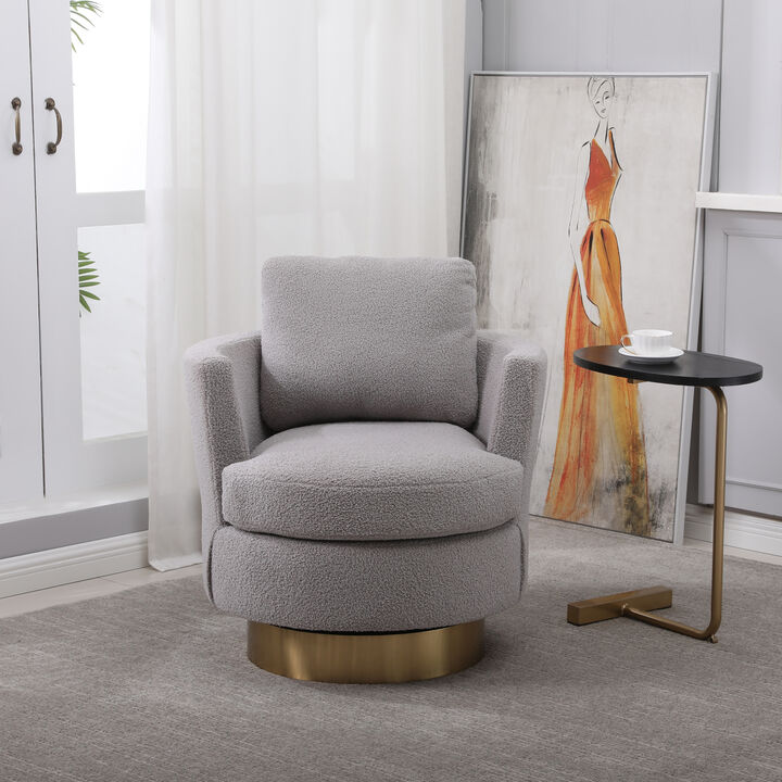 Grey Swivel Barrel Chair with Gold Base