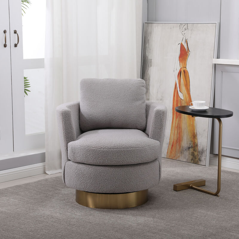 Grey Swivel Barrel Chair with Gold Base