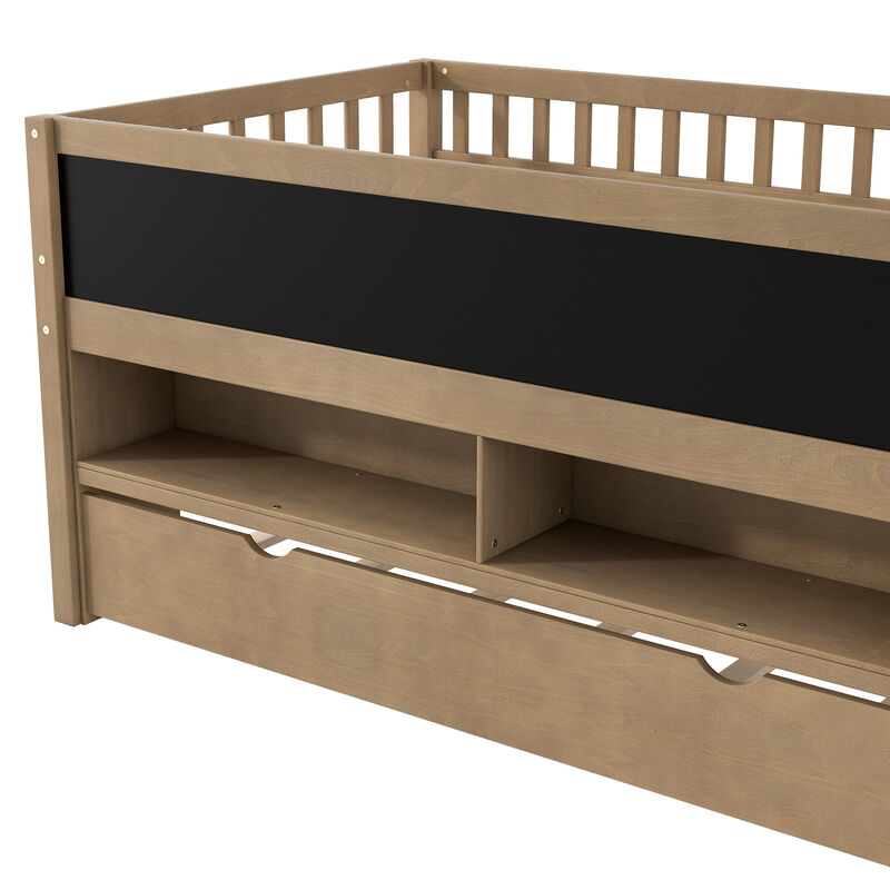 Merax Low Loft Bed with Storage Shelves and Trundl
