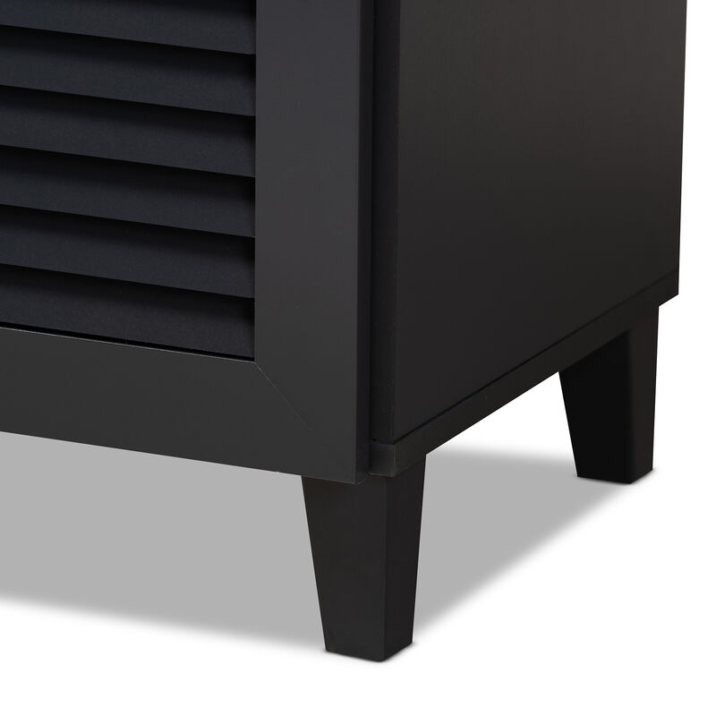 Baxton Studio Coolidge Dark Grey Finished 11 Shelf Wood Shoe Storage Cabinet With Drawer