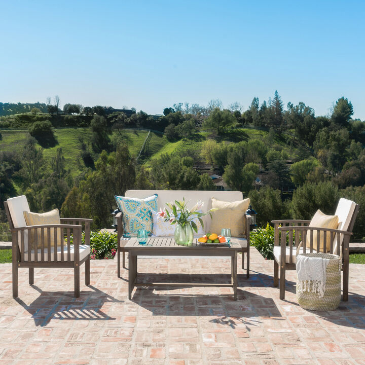 Merax Acacia Wood Sofa Table Set Outdoor Patio Chat Set