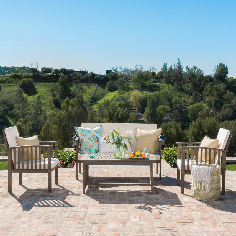 Merax Acacia Wood Sofa Table Set Outdoor Patio Chat Set