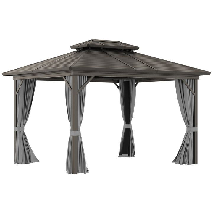 Gray Garden Structure: 10x12 ft Hardtop Gazebo with Curtains