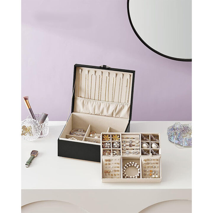 2-Layer Jewelry Box with Handle for Stylish and Portable Storage