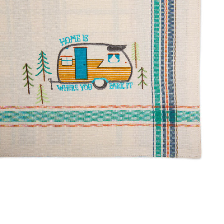 Set of 4 White and Blue Camper Embellished Rectangular Placemats 19"