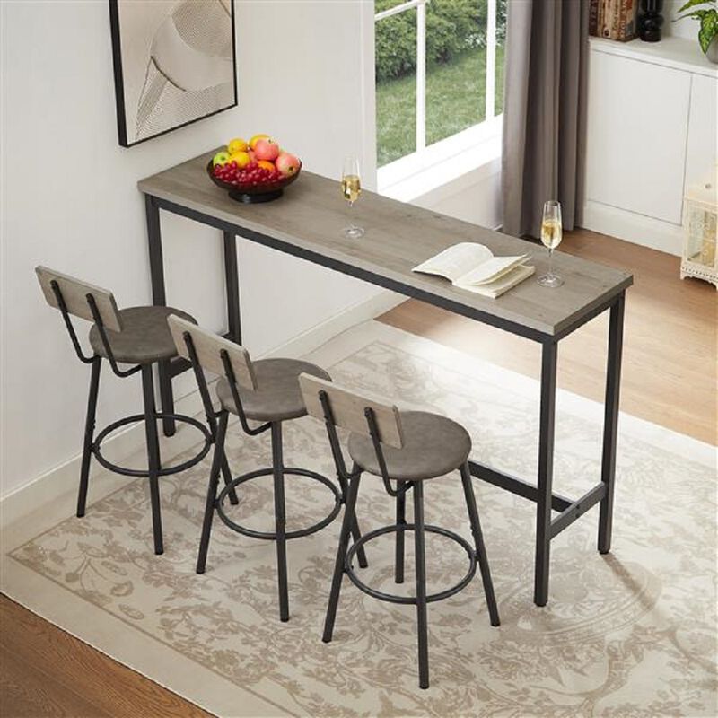 4-Piece Bar Table Set with PU Leather Stools, Industrial High Top Table for Breakfast & Dining