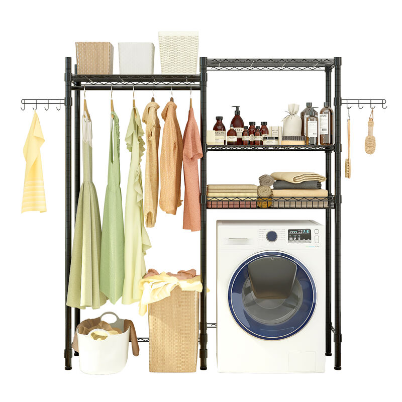 Heavy-Duty Wire Garment Rack with Storage Shelves for Laundry Room