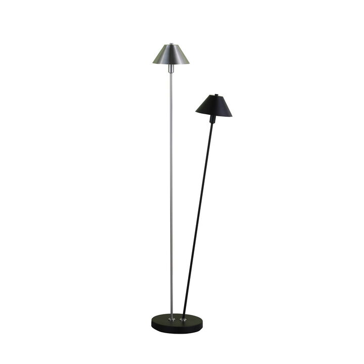 47.5" In LED Double G-9 Matte Powder Black/Silver Redman Brushed Nickel Floor Lamp