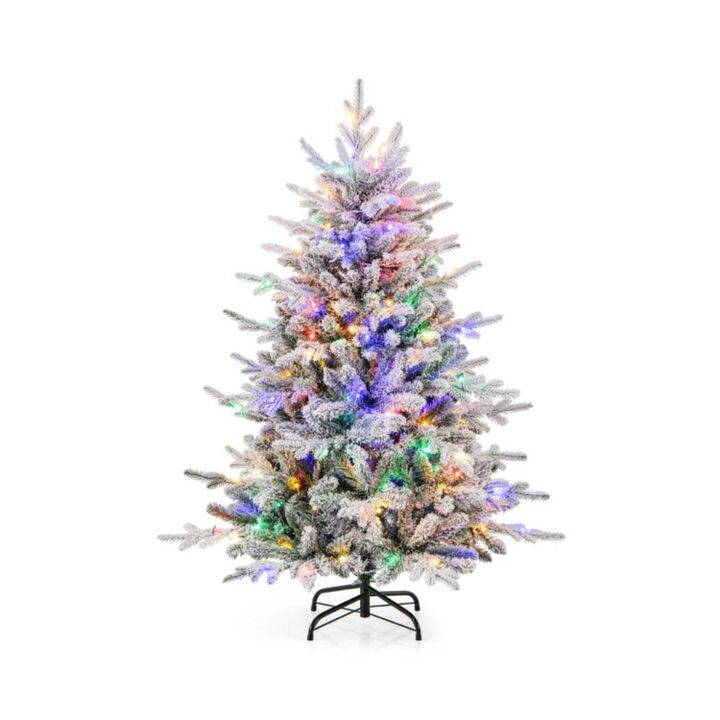 Hivvago 4.5/6/7 Feet Flocked Christmas Tree with 8 Lighting Modes and Multi-Color LED Lights