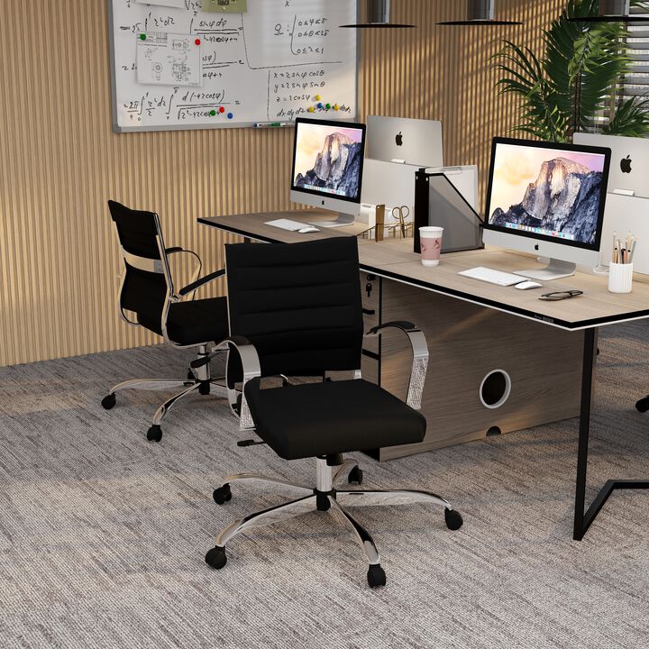 LeisureMod Office Upholstered Mesh Mid-Back Computer Ergonomic Adjustable Modern Task Chair with Swivel and Tilt Benmar Series