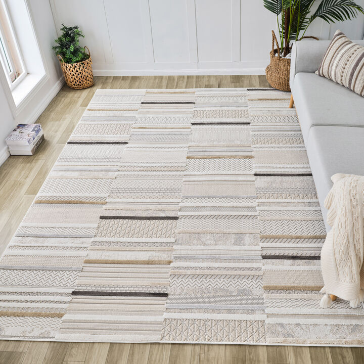 Modern Abstract Beige Cream Indoor Area Rug