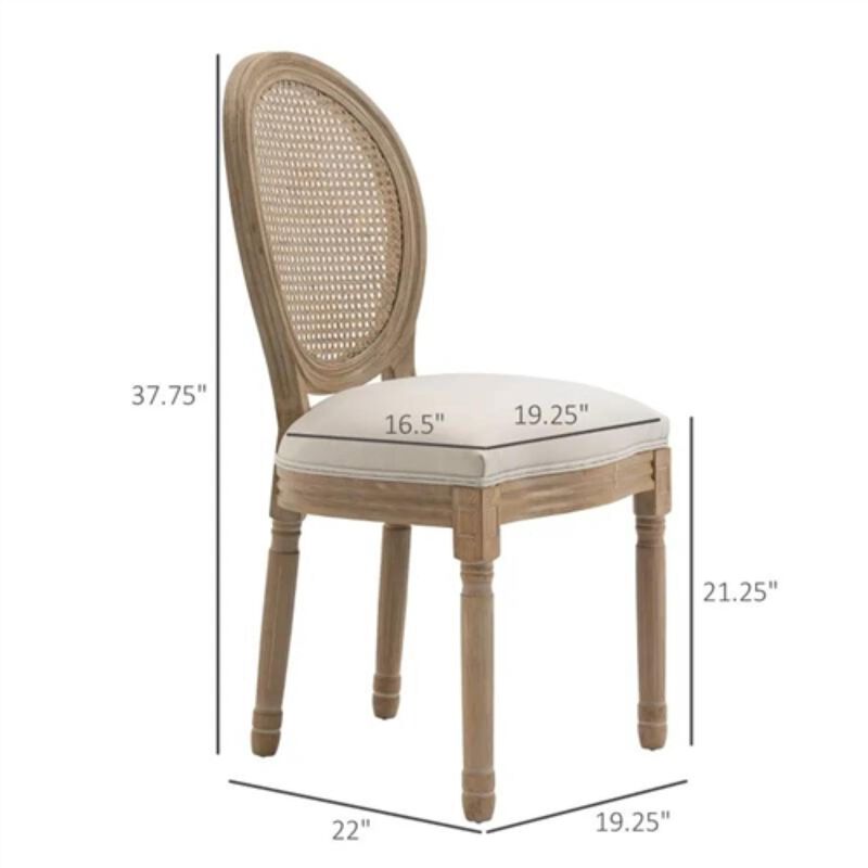 Hivvago Set of 2 Vintage Upholstered Armless Rattan Back Dining Chairs Beige White
