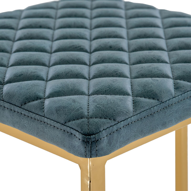 LeisureMod Quincy Stitched Leather Gold Metal Bar Stools in Olive Green