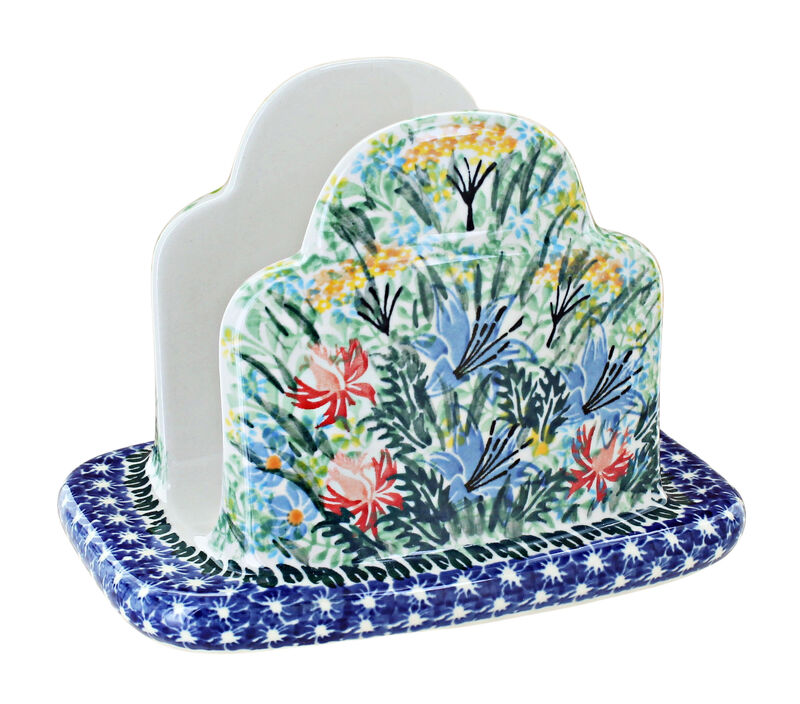 Blue Rose Polish Pottery Day Lily Bouquet Napkin Holder