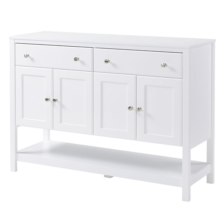 HOMCOM 47" Coffee Bar Cabinet, Sideboard Buffet Cabinet, Accent Kitchen Cabinet with Adjustable Shelves and Drawers for Living Room, White