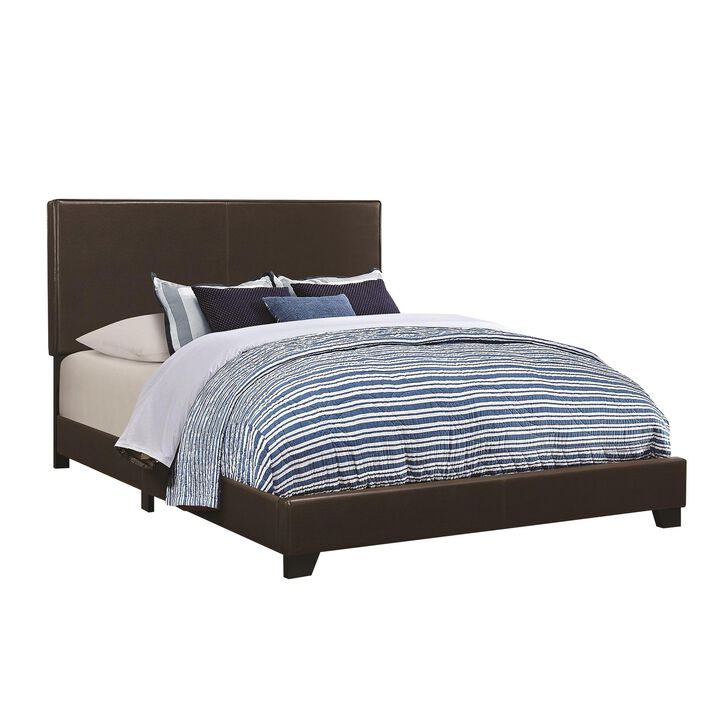 Leather Upholstered California King Size Platform Bed, Brown-Benzara