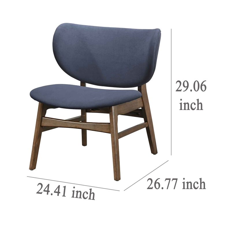 Isina Dining Side Chair, Slate Blue Polyester, Walnut Brown Solid Wood - Benzara