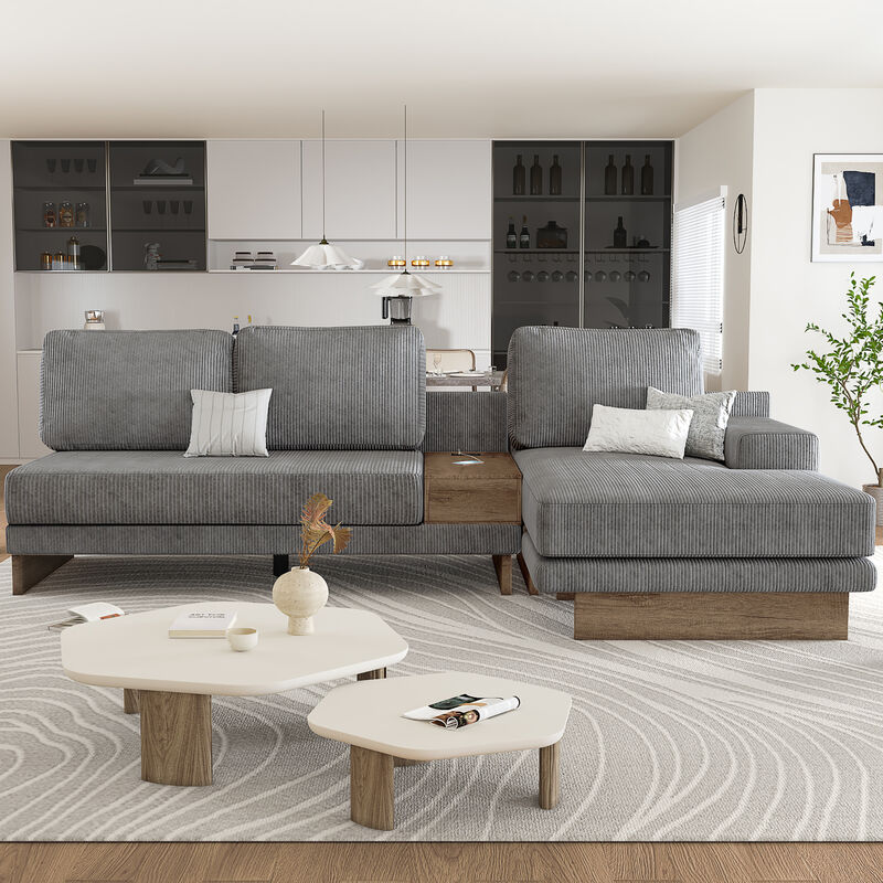 Merax L-shaped Sofa Sectional Sofa with Two USB Ports