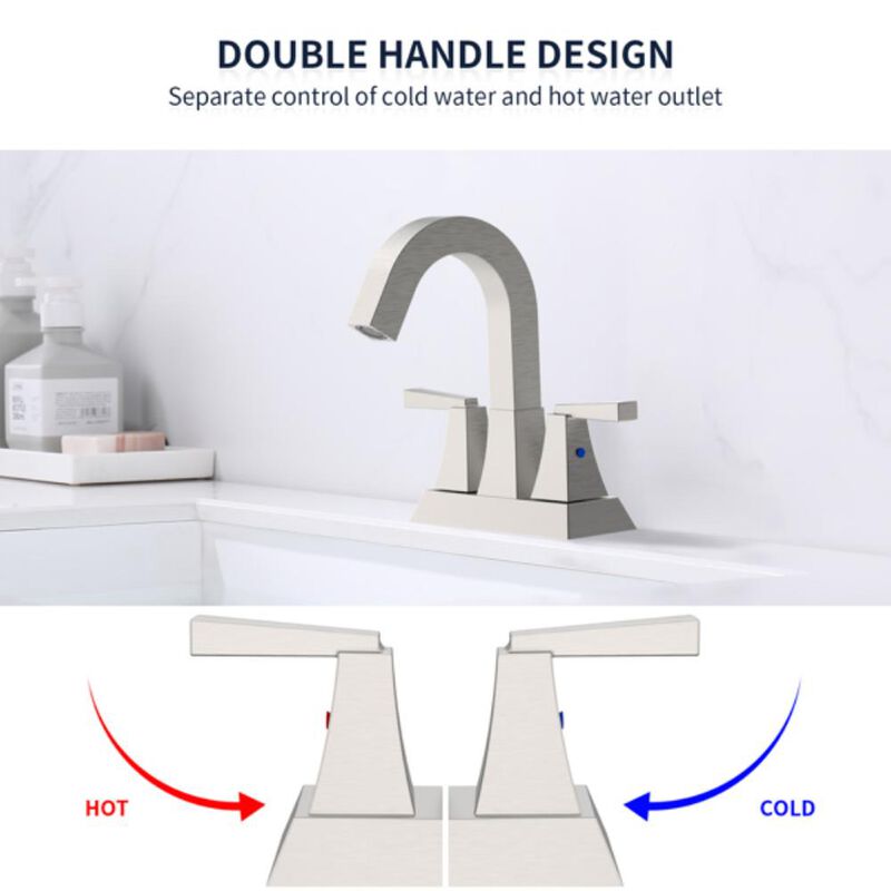 Brushed Nickel Bathroom Sink Faucet, 2-Handle Centerset for Modern Vanity & Durable Design