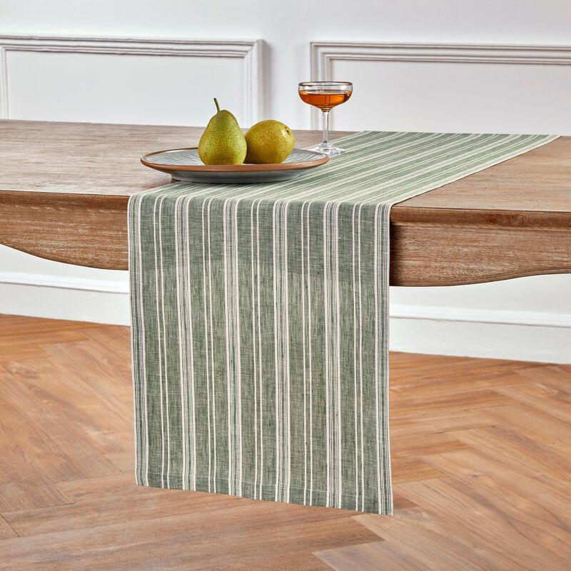 Solino Home 100% Pure Linen Table Runner 14 x 36 Inch | Chelsea Stripe