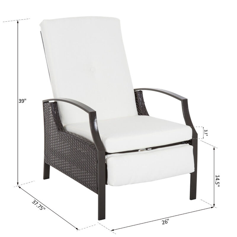 White Rattan Recliner: Adjustable Hand-Woven Chair for Patio, Garden, Poolside