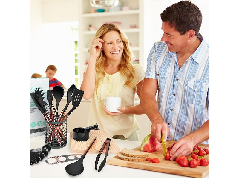 Arquiel Black Kitchen Utensil Set with Holder, 22 Pcs Silicone Cooking Utensils Set
