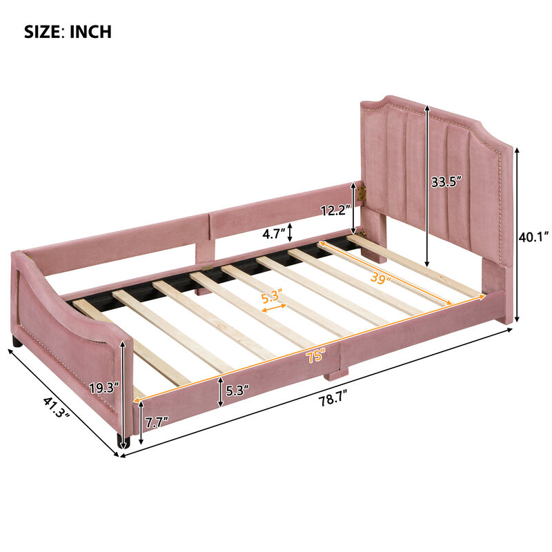 Merax Velvet Upholstered Daybed with Headboard