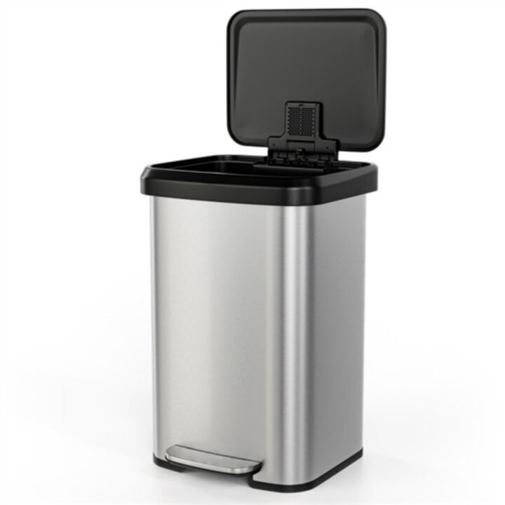 Soft-Close Stainless Steel Step Trash Can – Hands-Free Pedal & Quiet Closing Lid for Kitchen