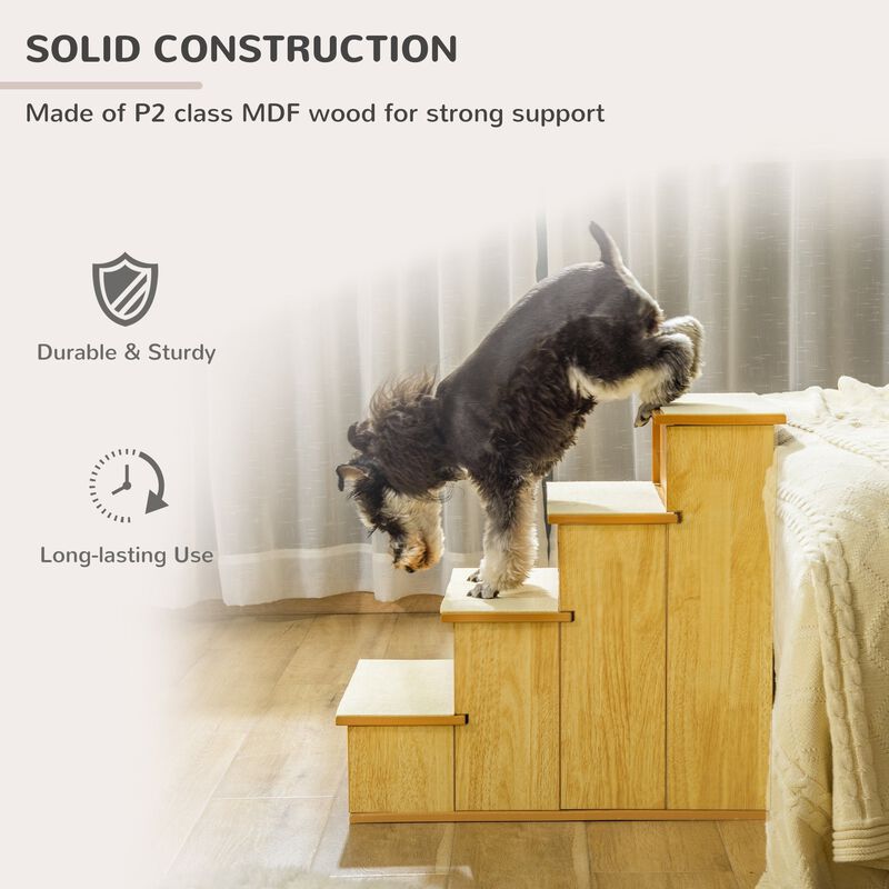 Natural Pet Steps: 4-Tier Wood Dog Stairs with Cushioned Cover