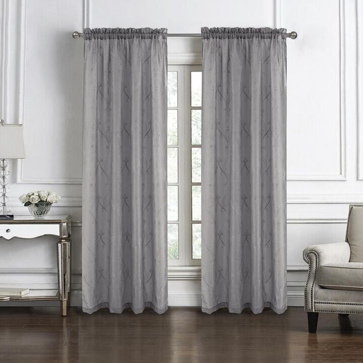 RT Designers Collection Pearl Emb Metallic Doily Rod Pocket Room Darkening Window Curtain Panel for Bedroom 54" x 95" Charcoal