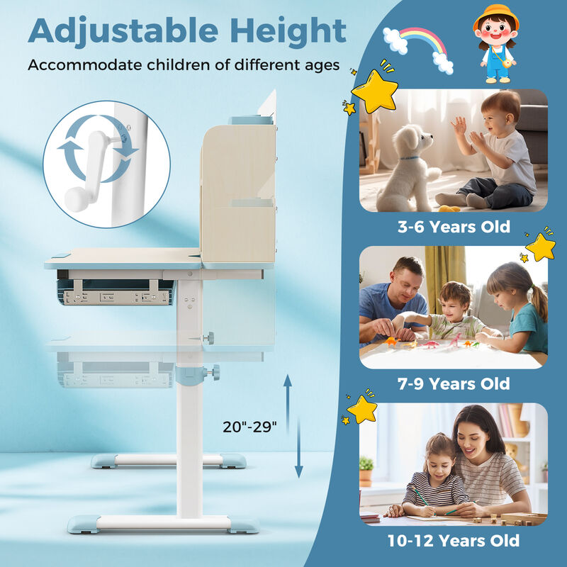 Height Adjustable Kids Study Desk with Tilt Desktop for 3-12 Years Old