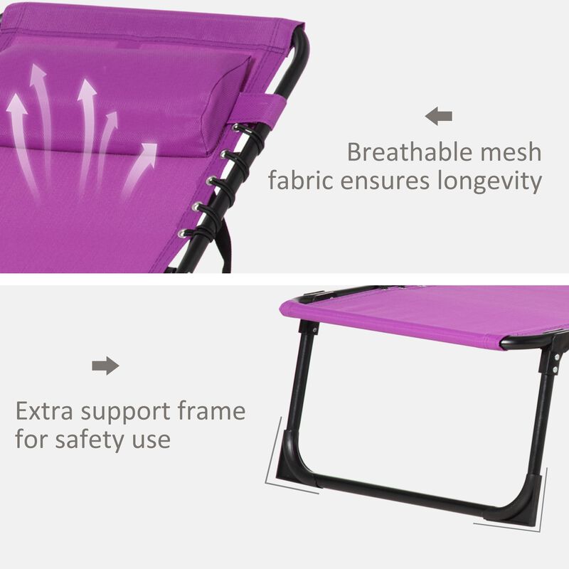 Purple Patio Lounger: 4-Position Folding Chaise with Pillow