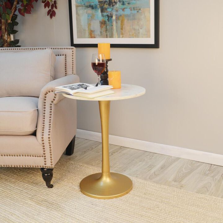 Carolina Living Piuma Marble Top Accent Table - White Top - Antique Gold Base