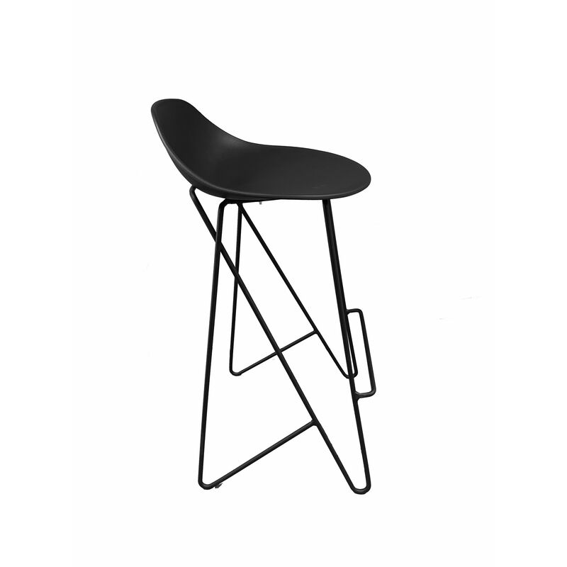 Bert 30 Inch Barstool Chair Set of 2, Low Back, Geometric Black Metal - Benzara