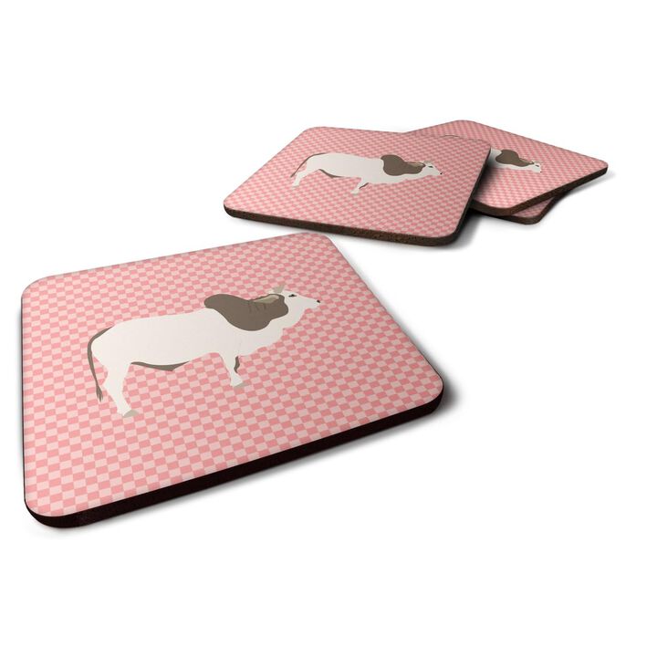 Caroline's Treasures Malvi Cow Pink Check Decorative coasters, 3.5, Multicolor