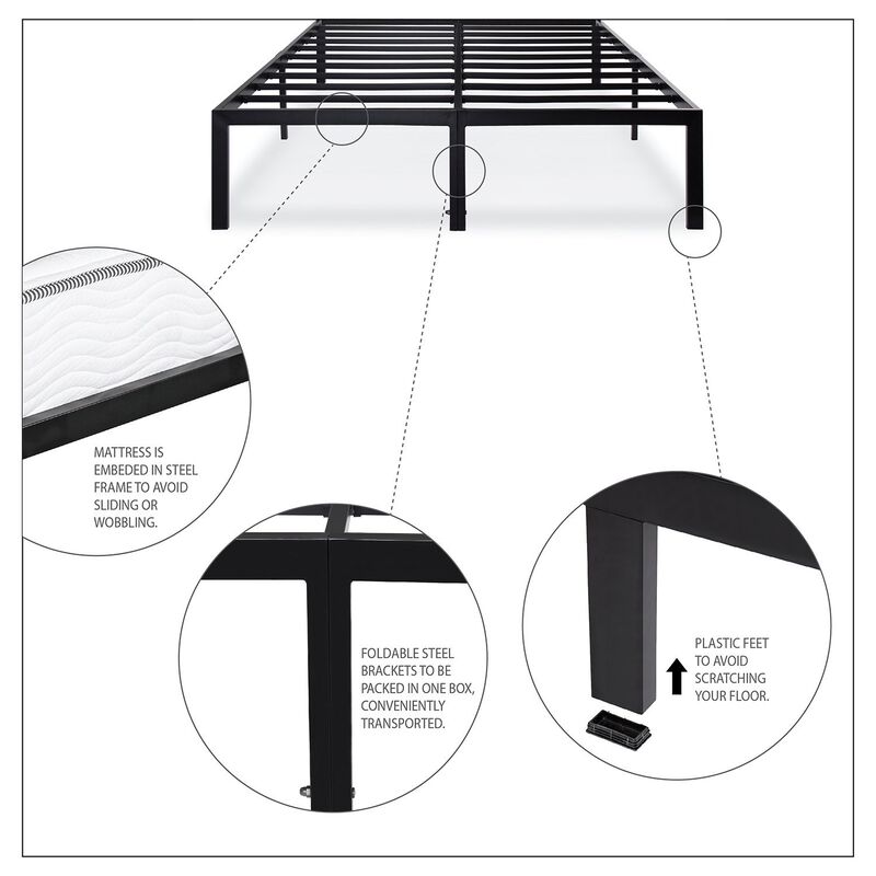 Hivvago King size Sturdy Metal Platform Bed Frame   Holds up to 2,200 lbs