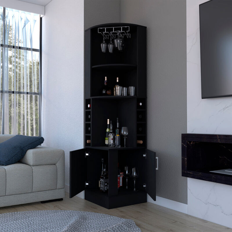 Corner Bar Cabinet Atanasio, Living Room, Black