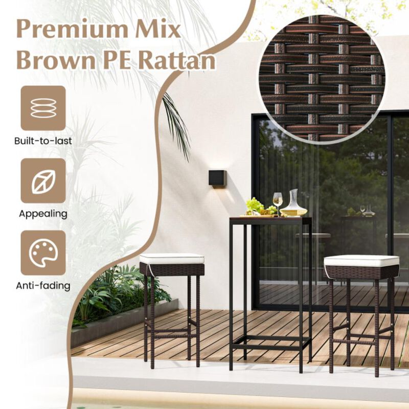Hivvago Patio Rattan Barstools Set of 2/4 with Footrest and Soft Cushions for Backyard Balcony