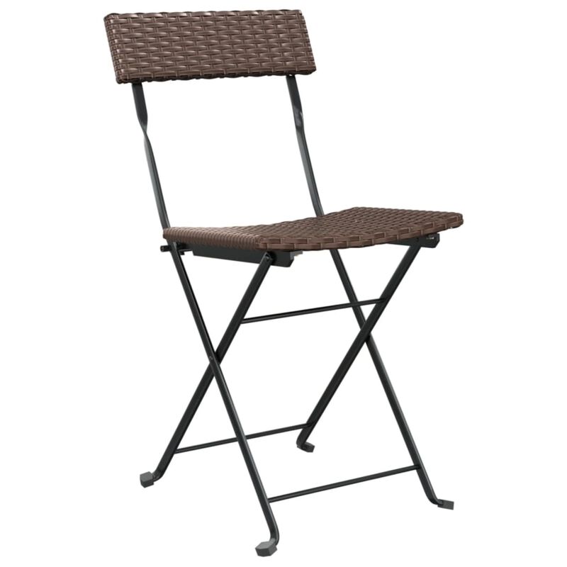 vidaXL 3-Piece Folding Bistro Set - Durable Brown Poly Rattan Construction - with Foldable Design for Easy Storage - Easy Assembly - Weather-Resistant, Ideal for Outdoor Dining or Relaxation.