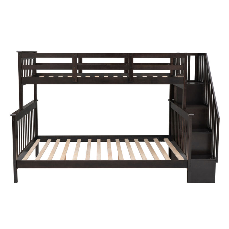 Stairway Twin-Over-Full Bunk Bed With Storage And Guard Rail For Bedroom