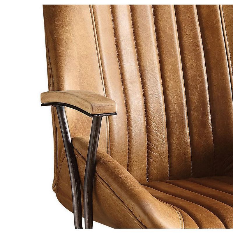 Metal & Leather Executive Office Chair, Coffee Brown-Benzara