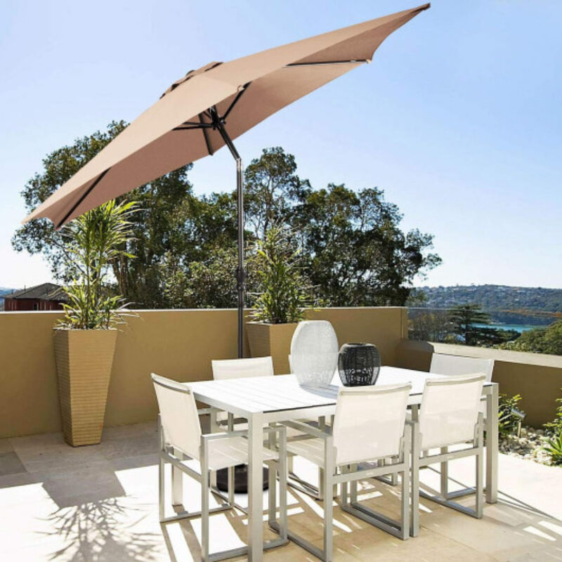 9FT Patio Umbrella Patio Market Steel Tilt W/ Crank Outdoor Yard Garden