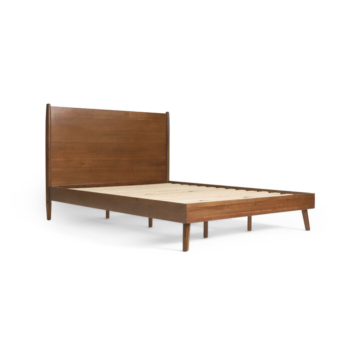 Ozzy King Size Bed with Panel Headboard Design, Rich Brown Acacia Wood - Benzara