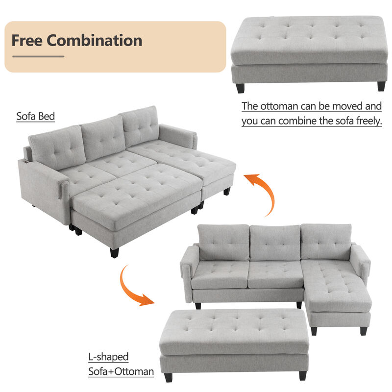 Merax L-shaped Sofa Sectional Couch Sofa Bed with 2 USB Ports