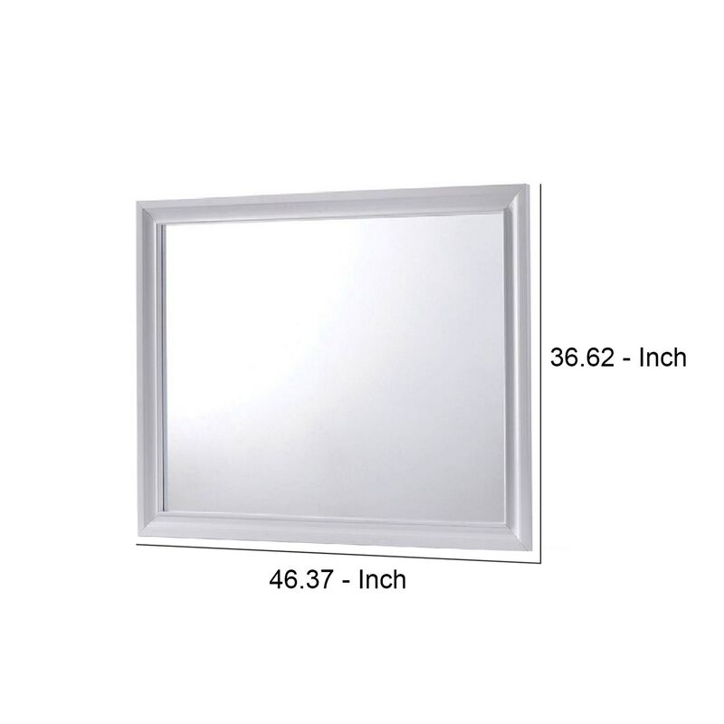 Wall Mirror with Molded Wooden Frame, White-Benzara