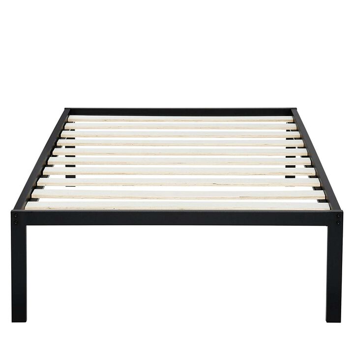 QuikFurn Twin Size Heavy Duty Metal Platform Bed Frame with Wooden Slats