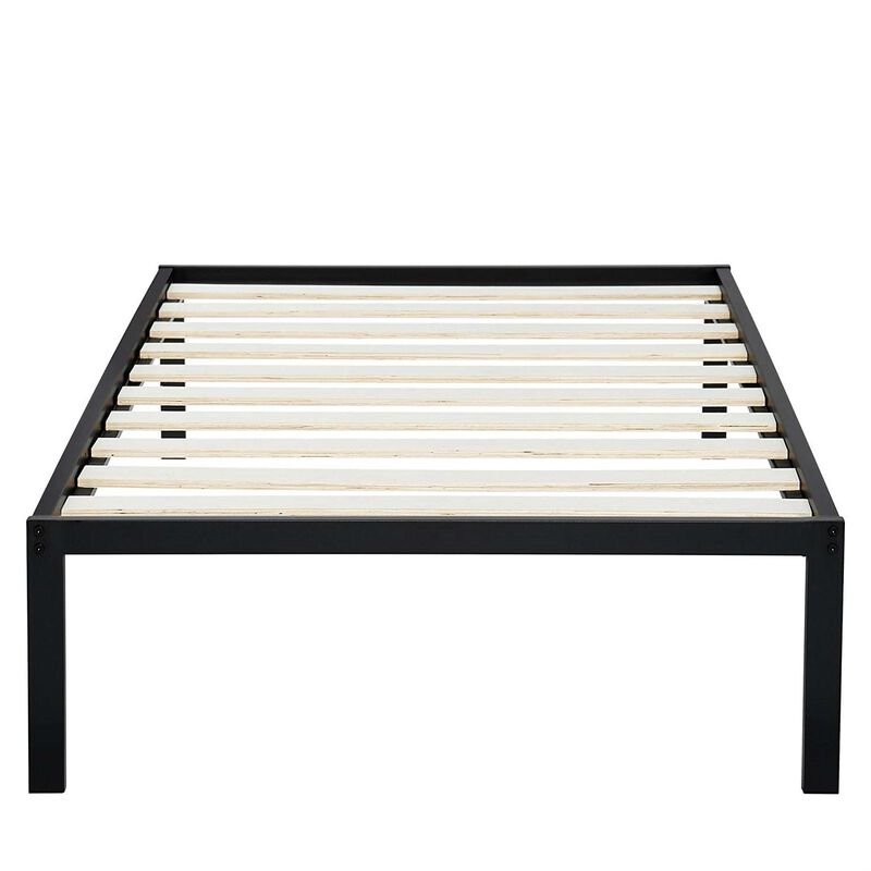 QuikFurn Twin Size Heavy Duty Metal Platform Bed Frame with Wooden Slats